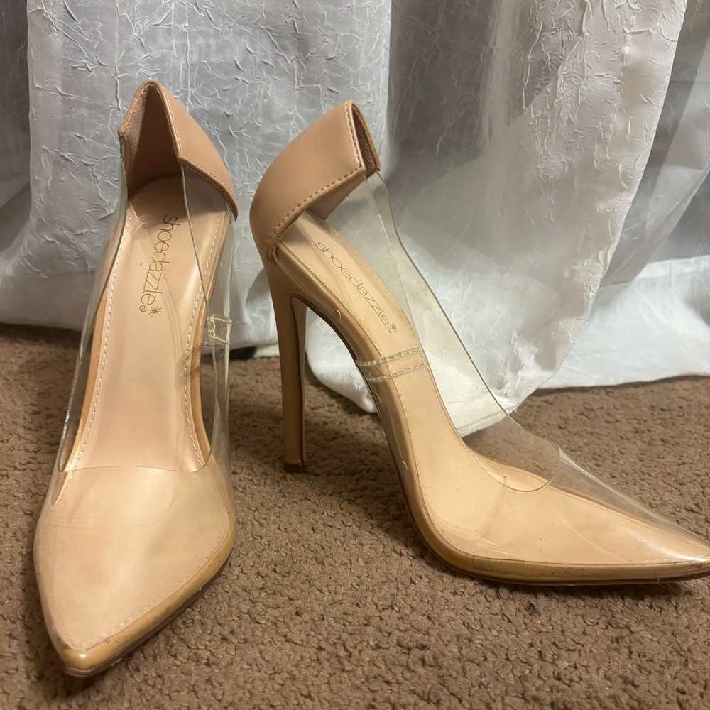 Clear pointed toe pumps